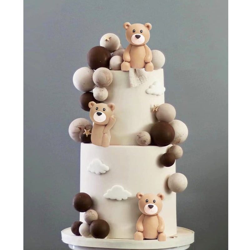GmakCeder Baby Bear Cake Topper Blue Ball Cake Decor (brown ball 2bears set) - Image 3